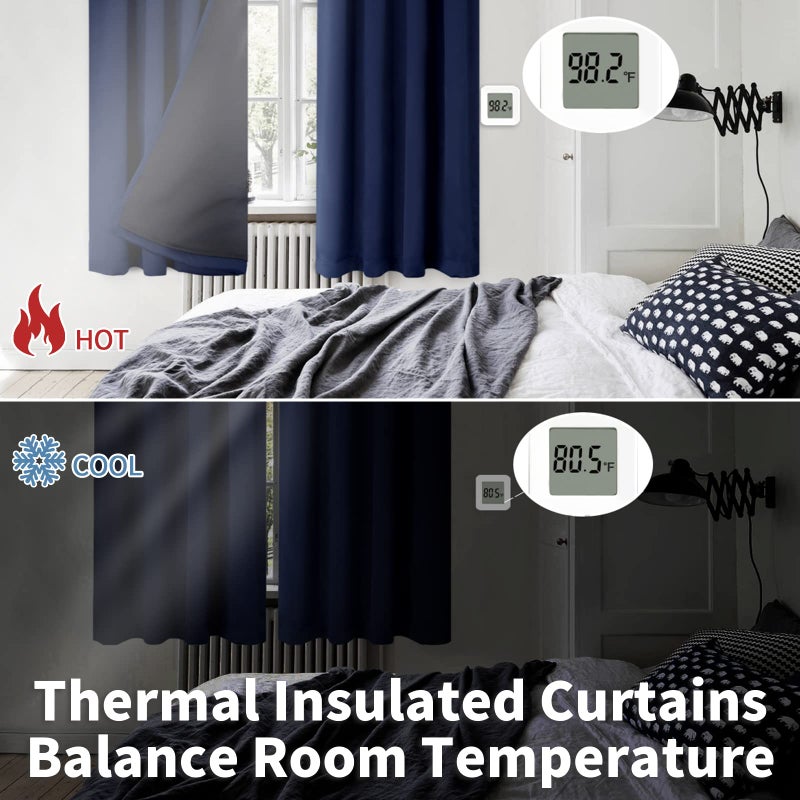 BGment Thermal Insulated 100% Blackout Curtains for Bedroom with Black Liner, Double Layer Full Room Darkening Noise Reducing Rod Pocket Curtain (42 x 84 Inch, Navy Blue, 2 Panels) - Image 4